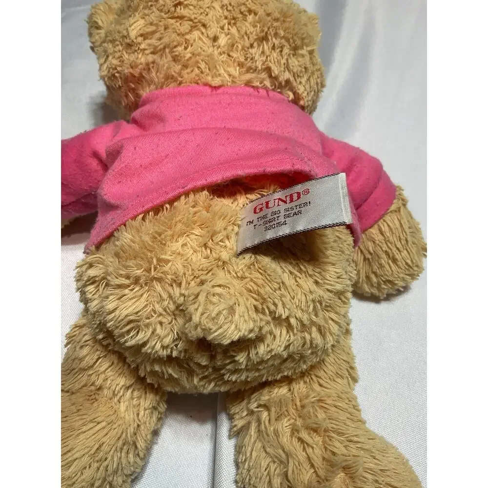 GUND Brown Bear I’m The Big Sister Teddy Bear Pink Shirt Stuffed Animal Toy_5